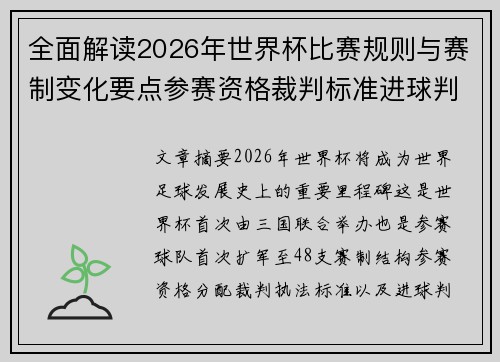 全面解读2026年世界杯比赛规则与赛制变化要点参赛资格裁判标准进球判定 全面解读2026年世界杯比赛规则与赛制变化要点参赛资格裁判标准进球判定